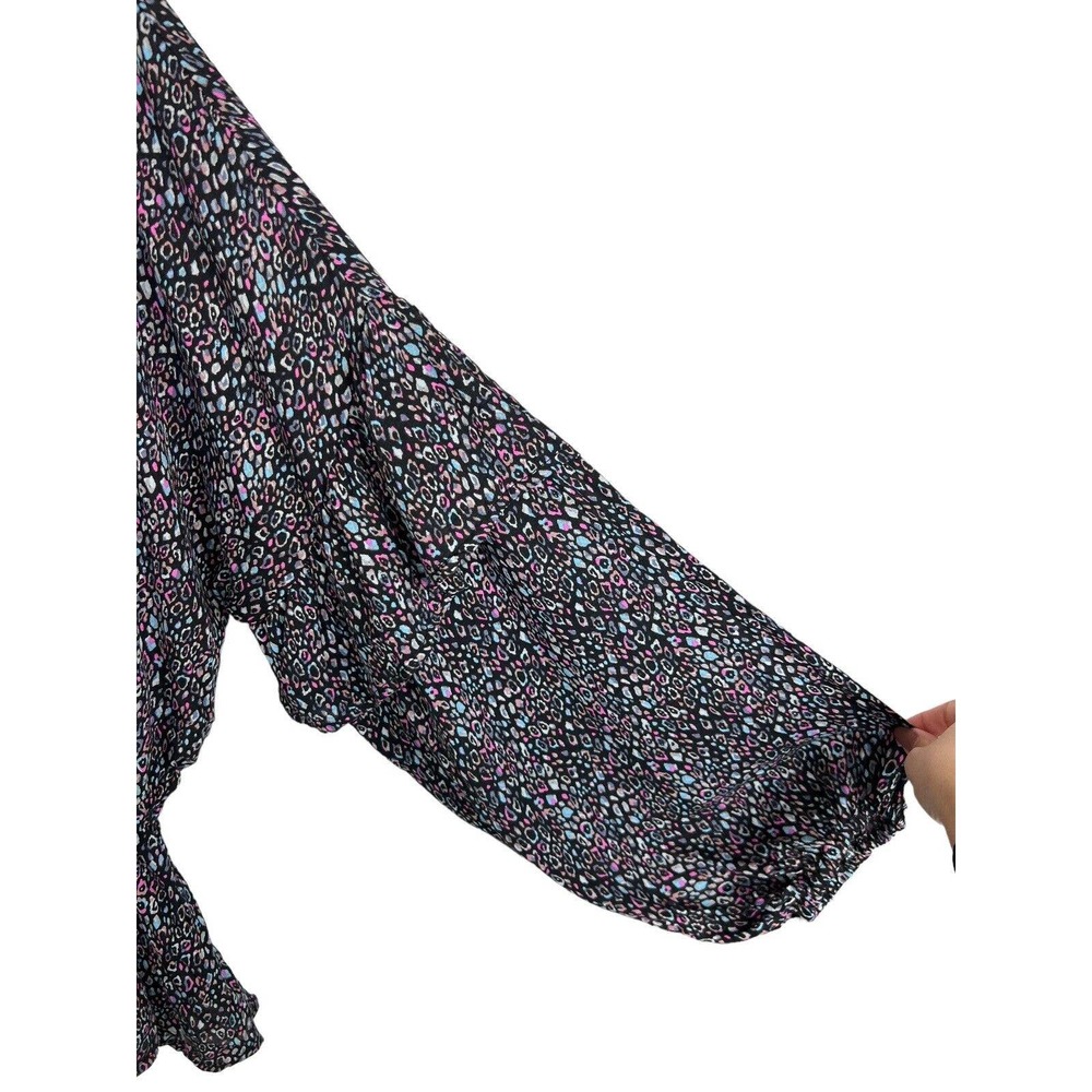 Savanna Jane Embroidered Leopard Print Top 2X Long Sleeve Blouson Boho Flutter - Picture 5 of 12